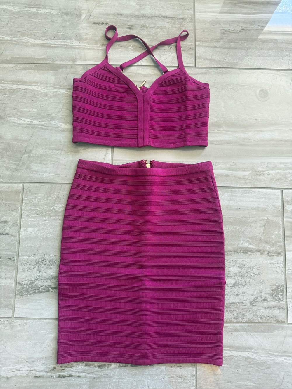 Guess Magenta Bandage Pencil Skirt w/ matching crop top